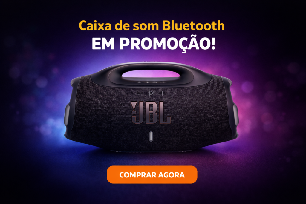 caixa de som bluetooth portátil preta com som potente